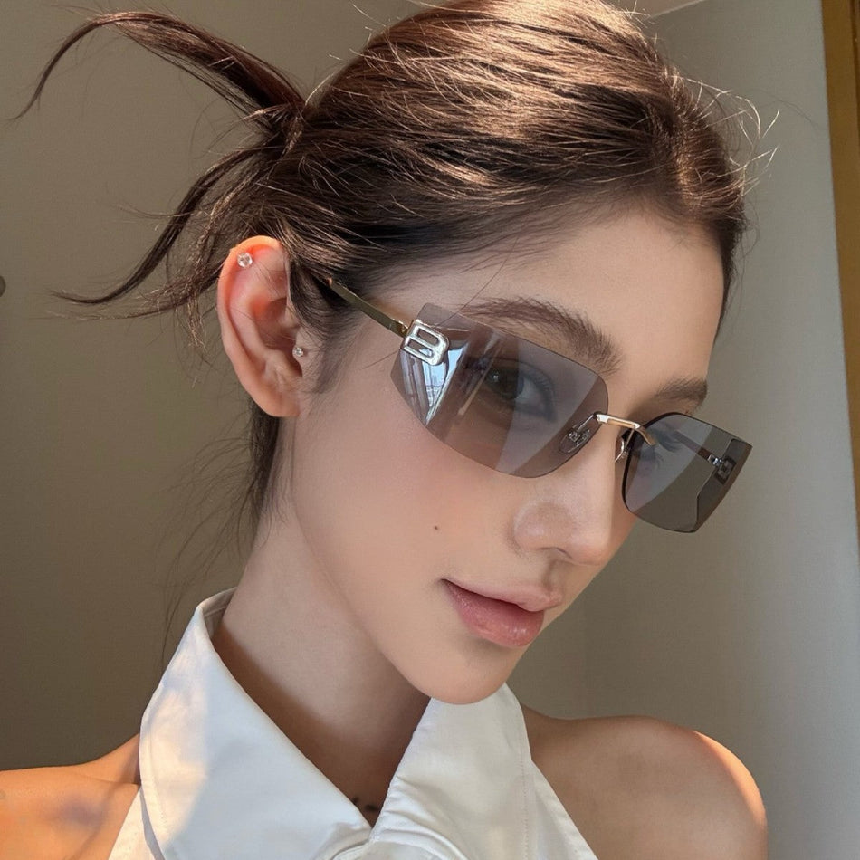 Unisex Frameless Curved Sunglasses Gray UV Protection Street