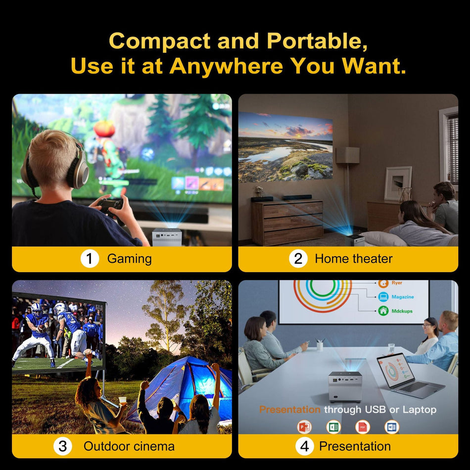 Portable 8K Decoding Projector for Home Bedroom Wall Projection