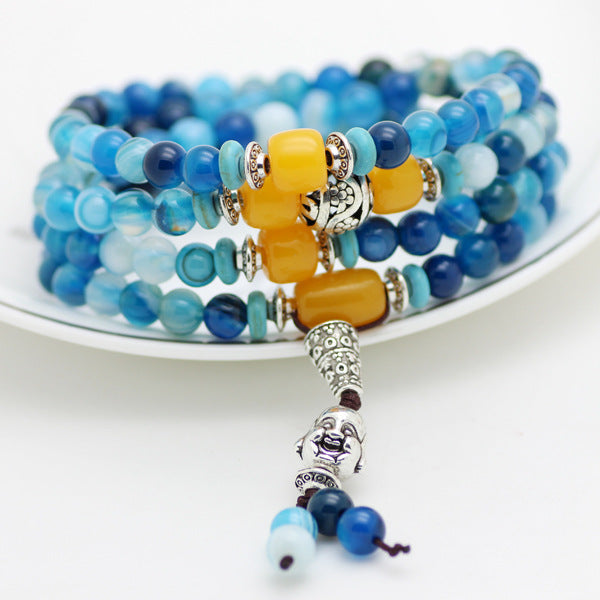 Striped Agate Buddha 6mm Multi-Layer Bracelet