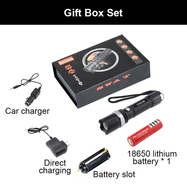 Rechargeable LED Flashlight with Zoom and Waterproof Design