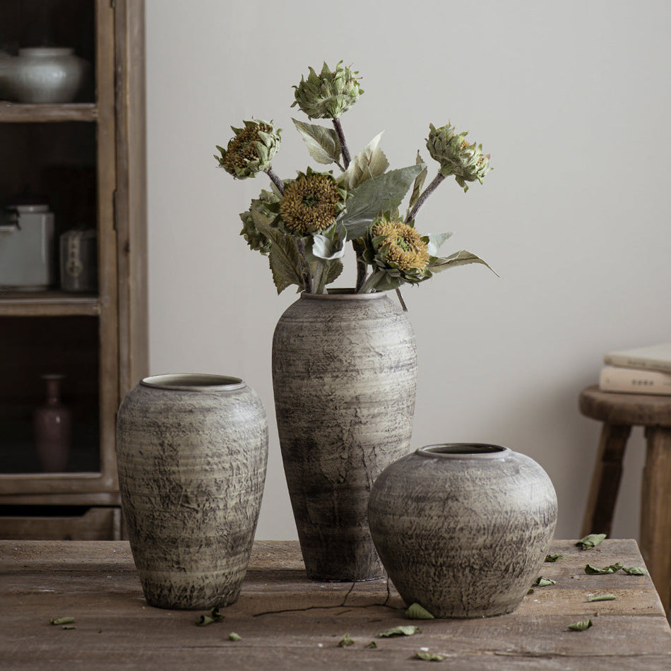 Retro Ceramic Dried Flower Vase for Living Room Decoration