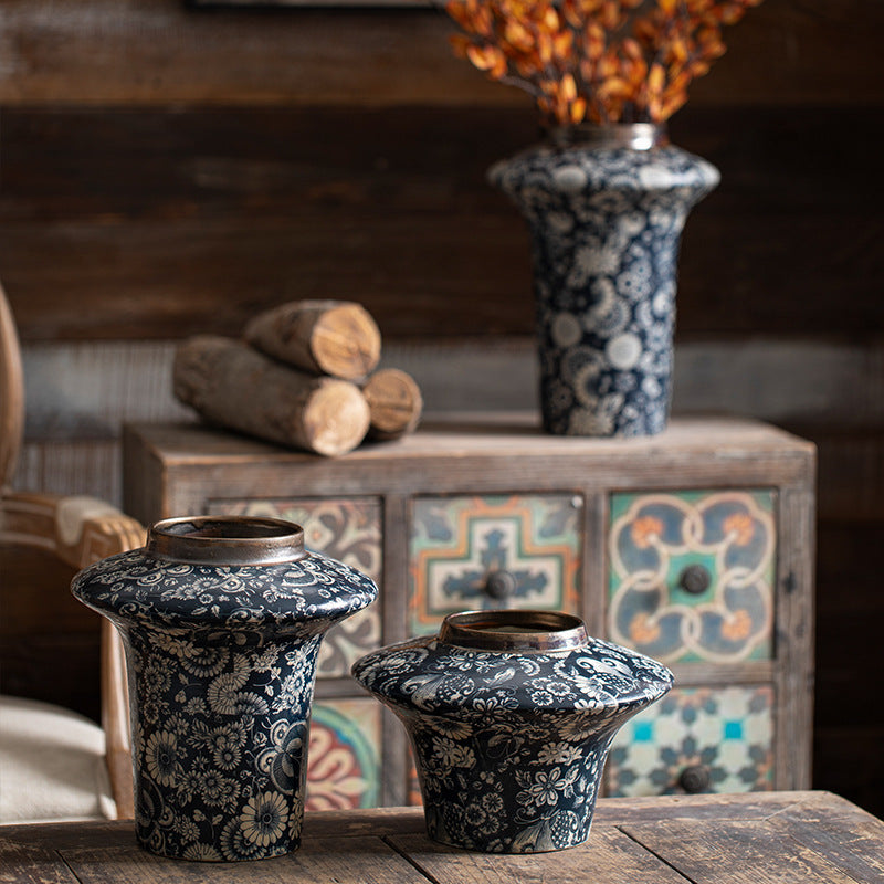 Retro Ceramic Belly Vase for Living Room and Study Decor