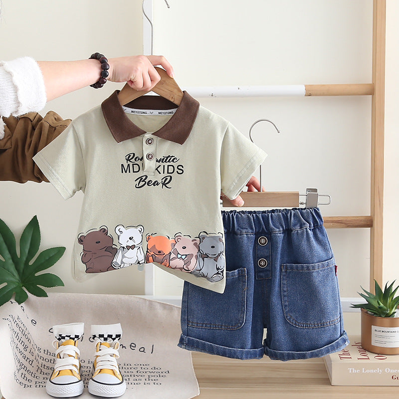 Kids' Korean Style T-Shirt and Denim Casual Pants Set