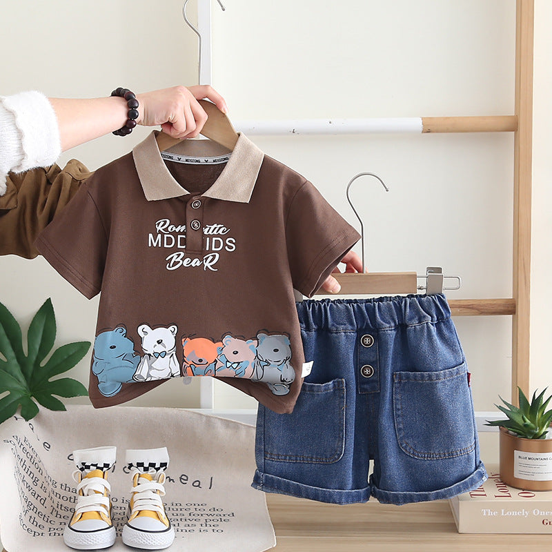 Kids' Korean Style T-Shirt and Denim Casual Pants Set