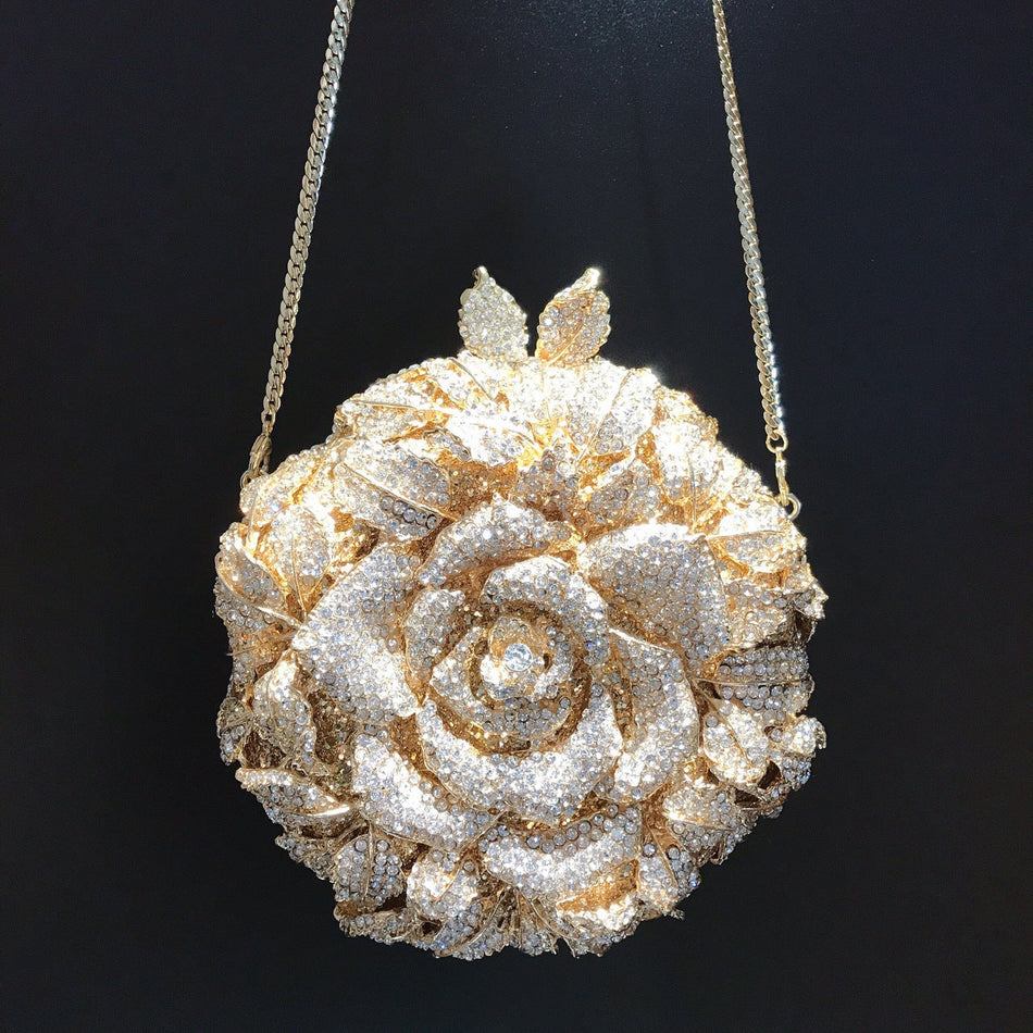 Floral Diamond Round Clutch – Glam Hand Chain Bag
