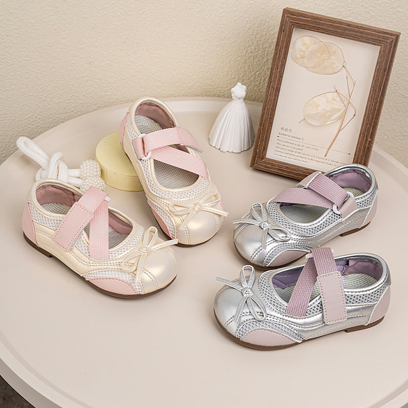 Girls' Bowknot Princess Shoes, Soft-Sole Breathable Style