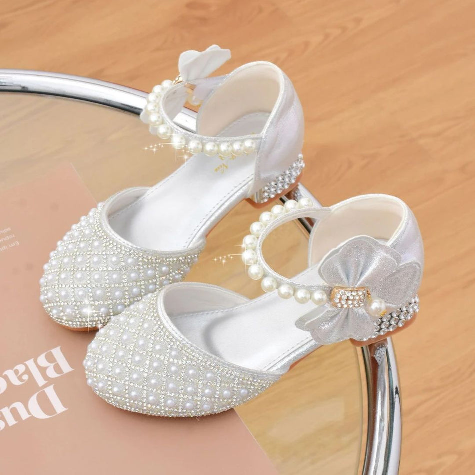 Girls' Silver Pearl Princess Sandals Crystal Shoes