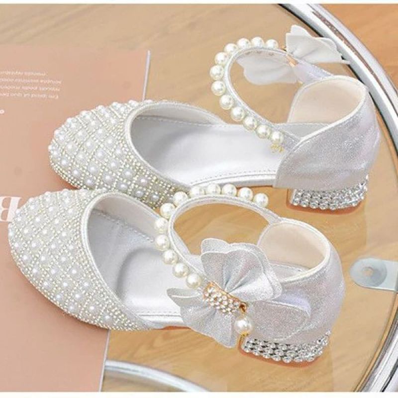 Girls' Silver Pearl Princess Sandals Crystal Shoes