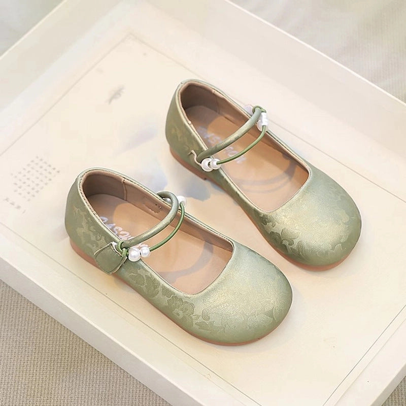 Girls' Hanfu-Style Leather Shoes, Soft-Sole Single Shoes