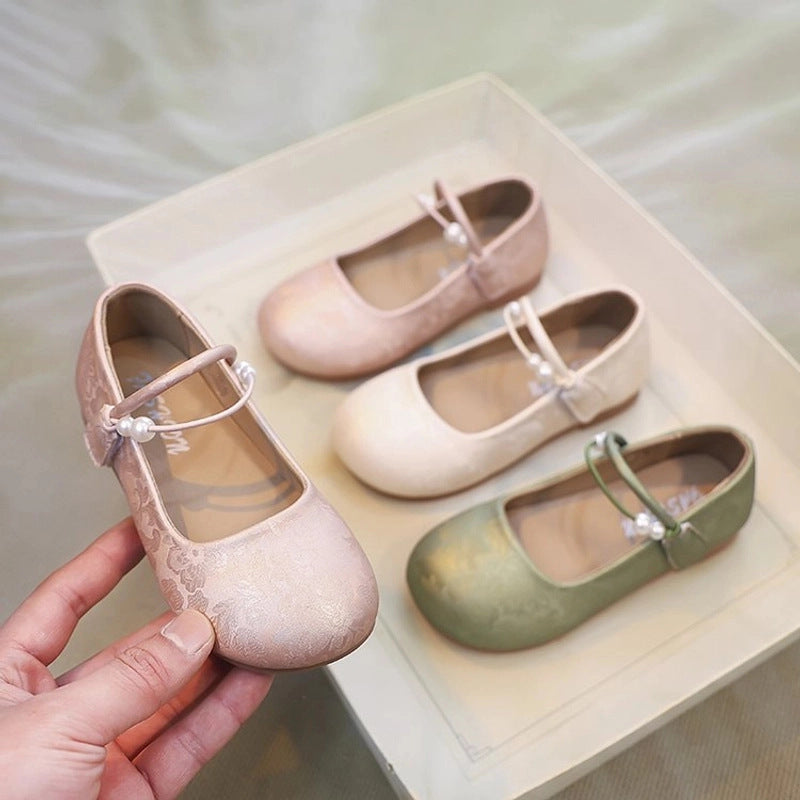 Girls' Hanfu-Style Leather Shoes, Soft-Sole Single Shoes