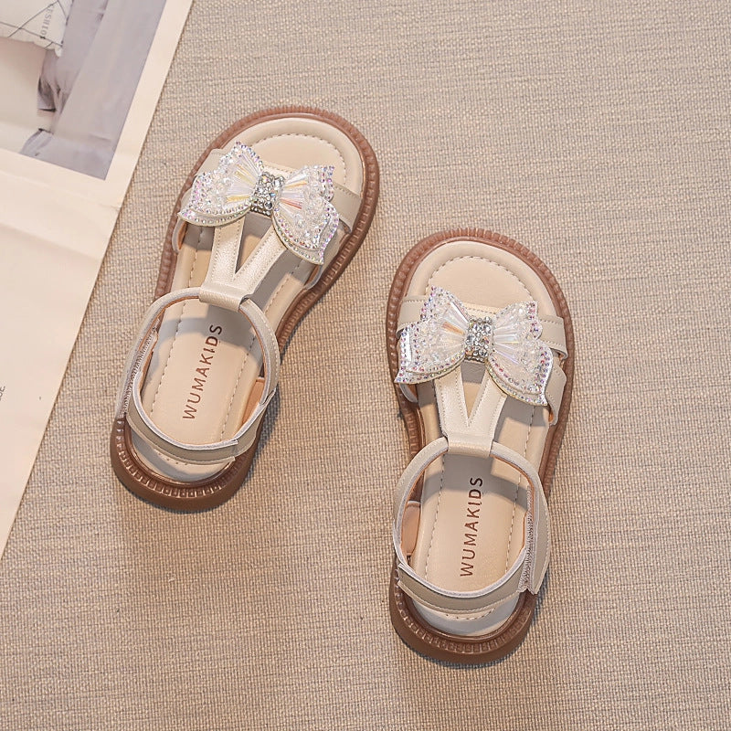 Girls' Bow Princess Sandals, Soft-Sole Baotou Toe Style