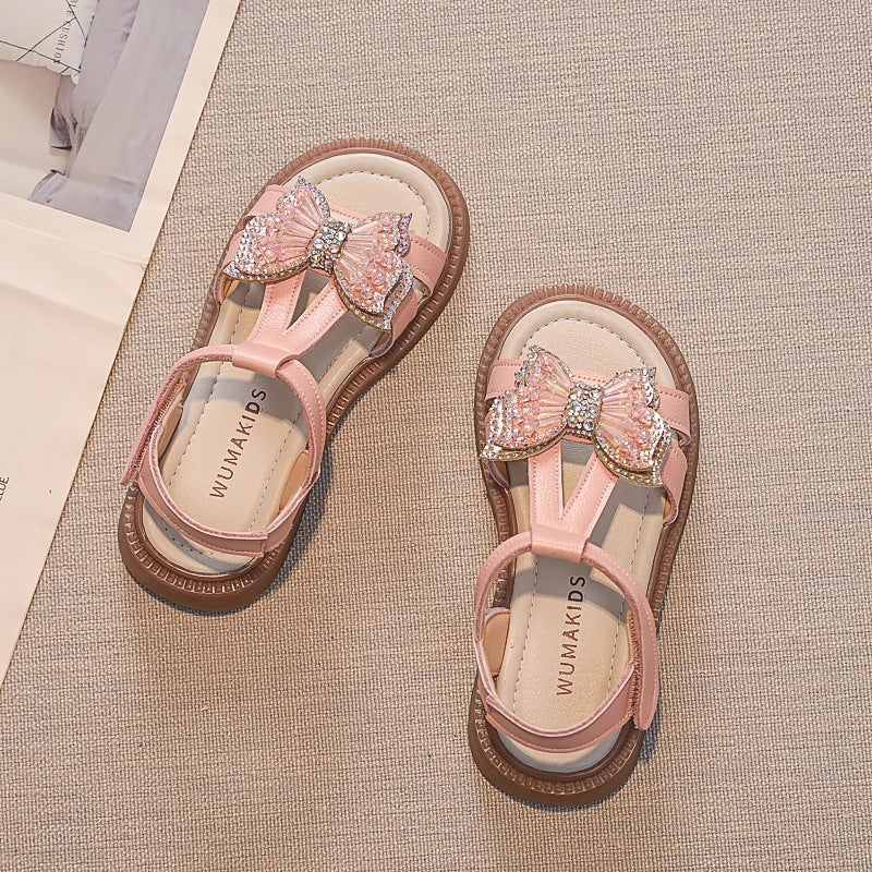 Girls' Bow Princess Sandals, Soft-Sole Baotou Toe Style