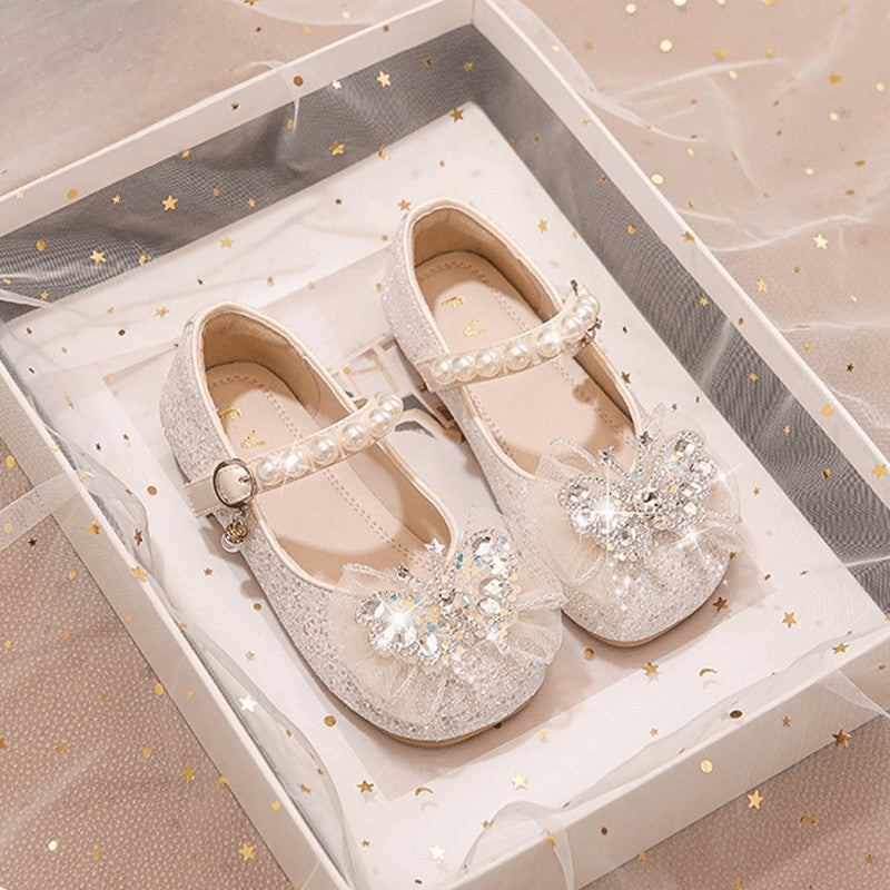 Girls' Crystal Princess Leather Shoes with Sequin Detail