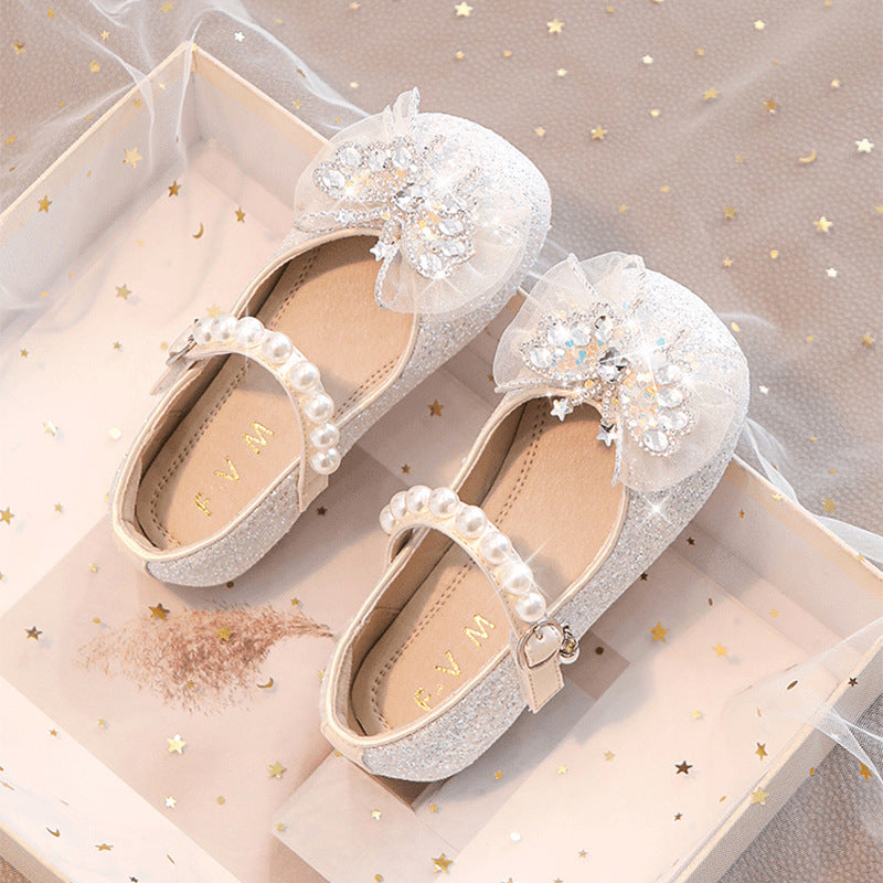 Girls' Crystal Princess Leather Shoes with Sequin Detail