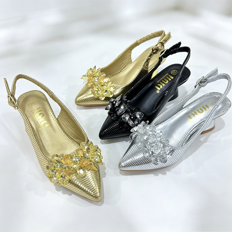 Girls' Crystal Low Heel Princess Sandals, Rhinestone