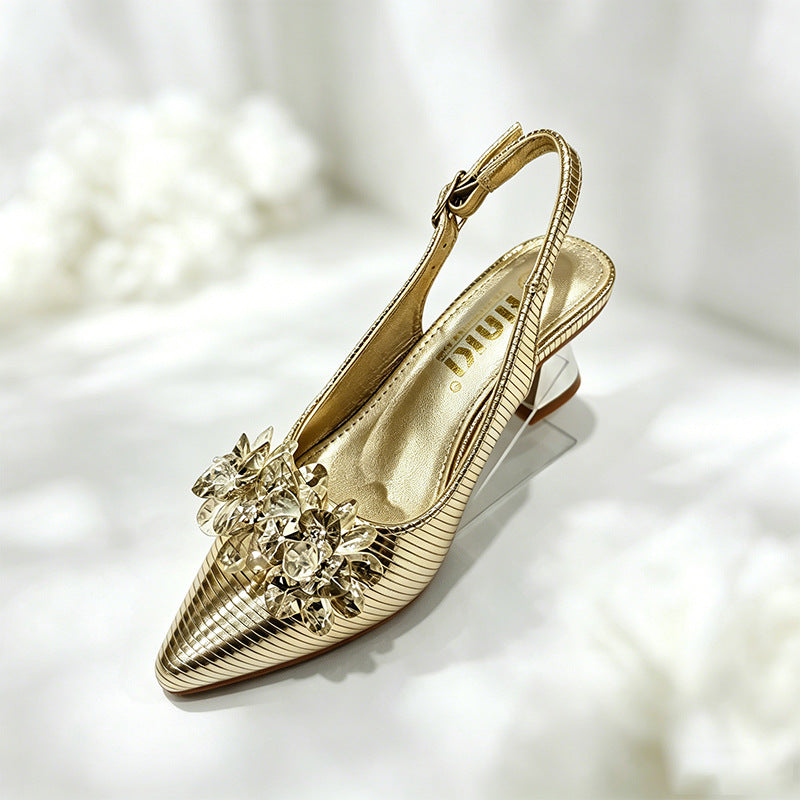Girls' Crystal Low Heel Princess Sandals, Rhinestone