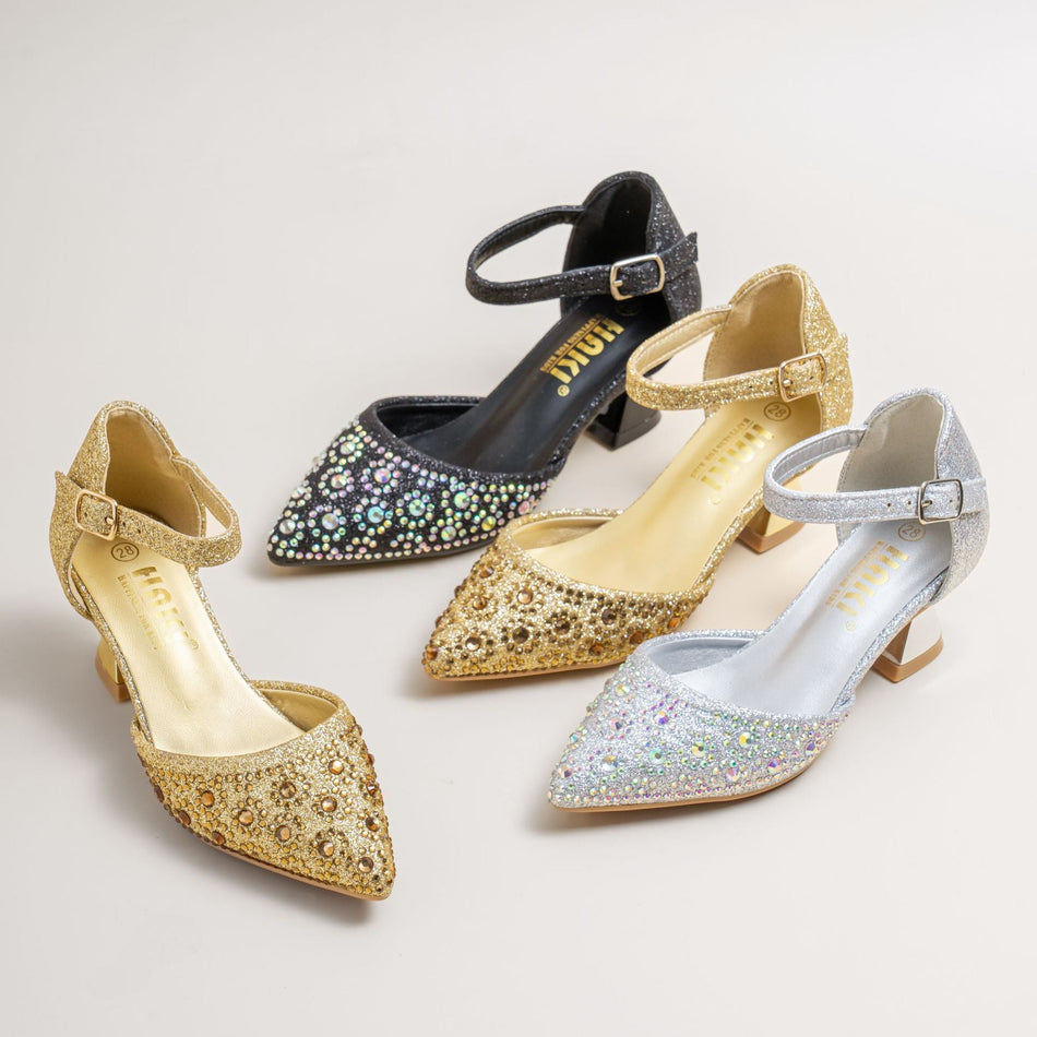 Girls' Rhinestone Pointed Toe Flats, European Fashion