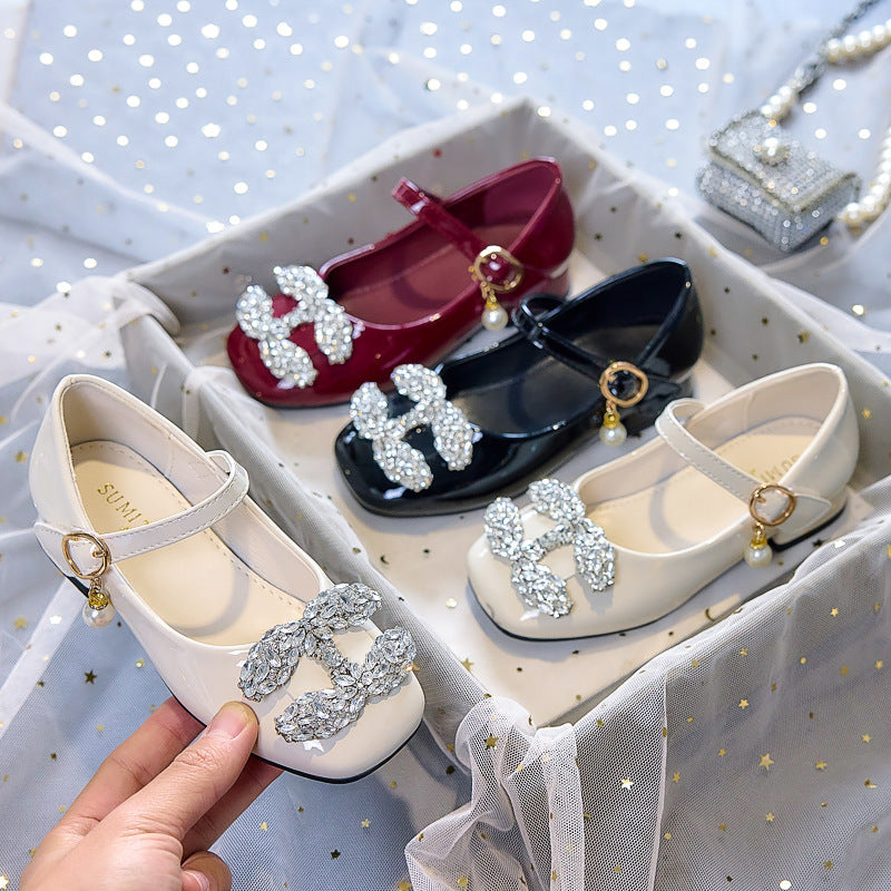 Girls' Sweet Academy Princess Crystal Leather Shoes