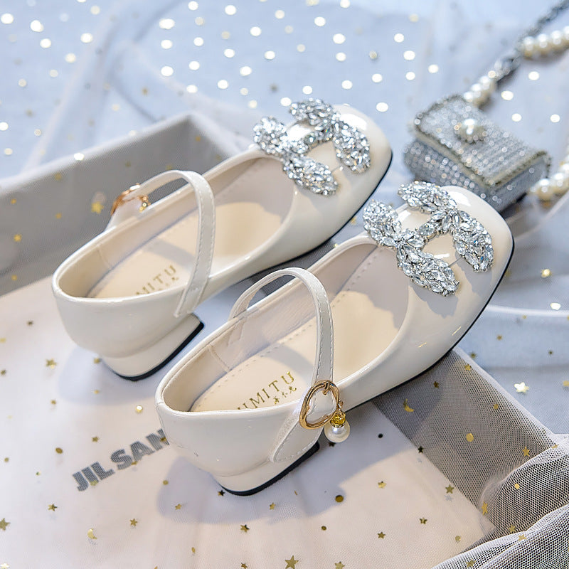 Girls' Sweet Academy Princess Crystal Leather Shoes