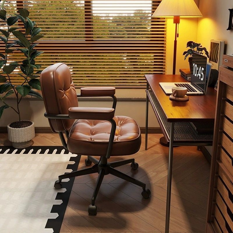 Retro Faux Leather Office Chair, Comfortable Backrest