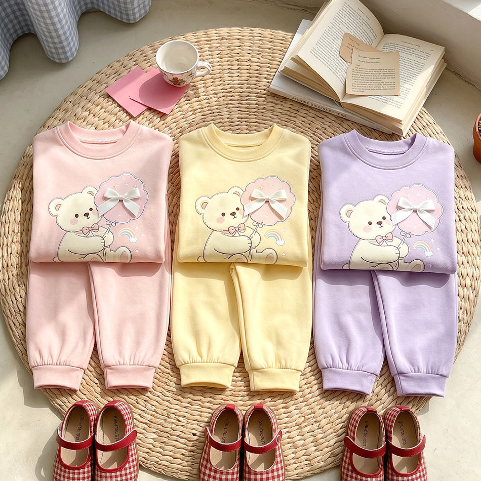 Girls' Cartoon Two-Piece Pajama Set, Long Sleeve Home Wear