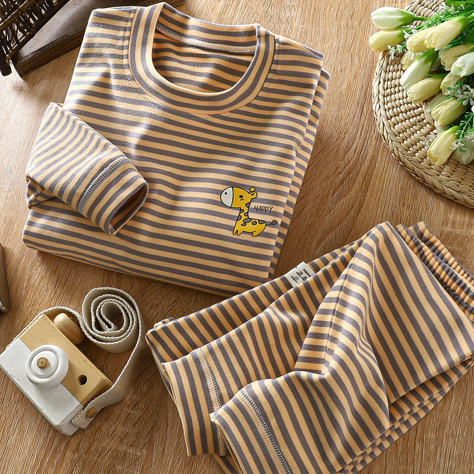 Kids' Striped Velvet Pajama Set, Warm Home Wear Suit