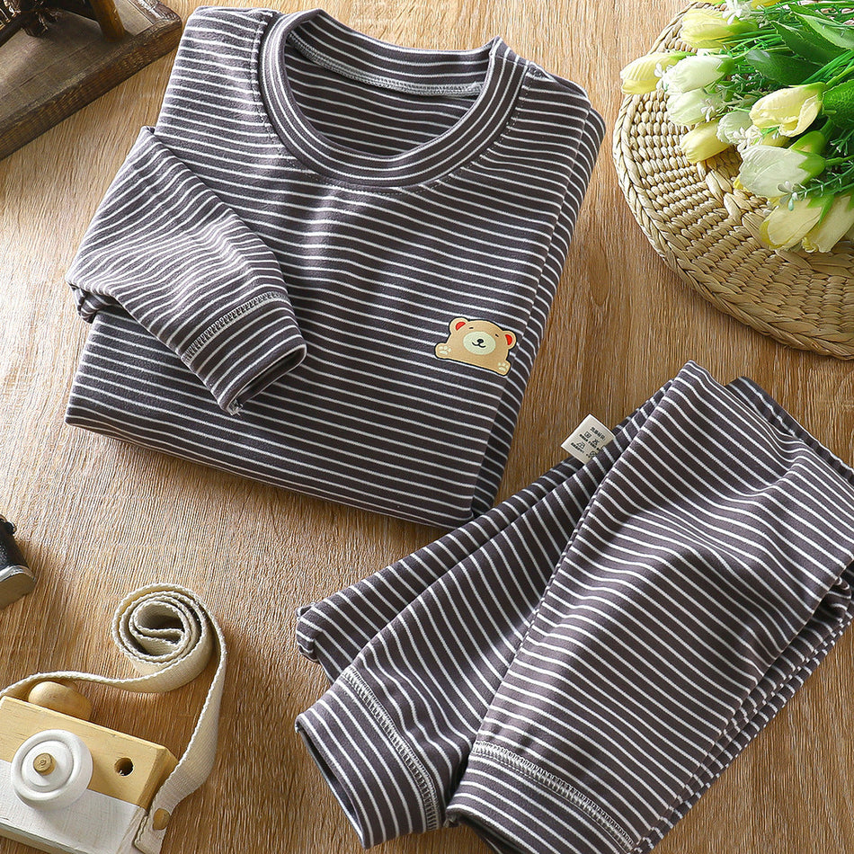 Kids' Striped Velvet Pajama Set, Warm Home Wear Suit