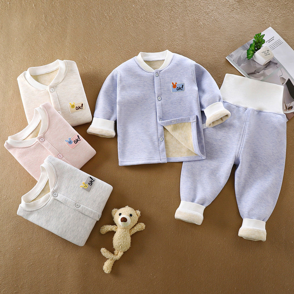 Baby Fleece-Lined Warm Set, Thickened Autumn Winter Suit