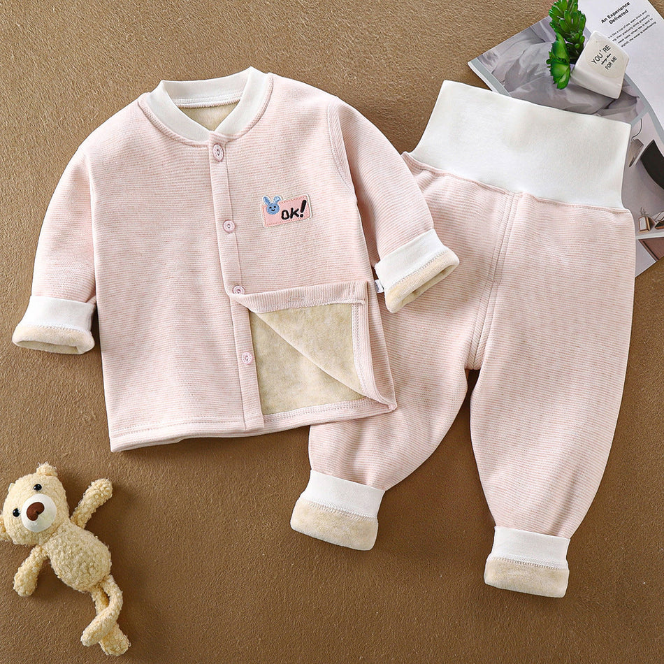 Baby Fleece-Lined Warm Set, Thickened Autumn Winter Suit
