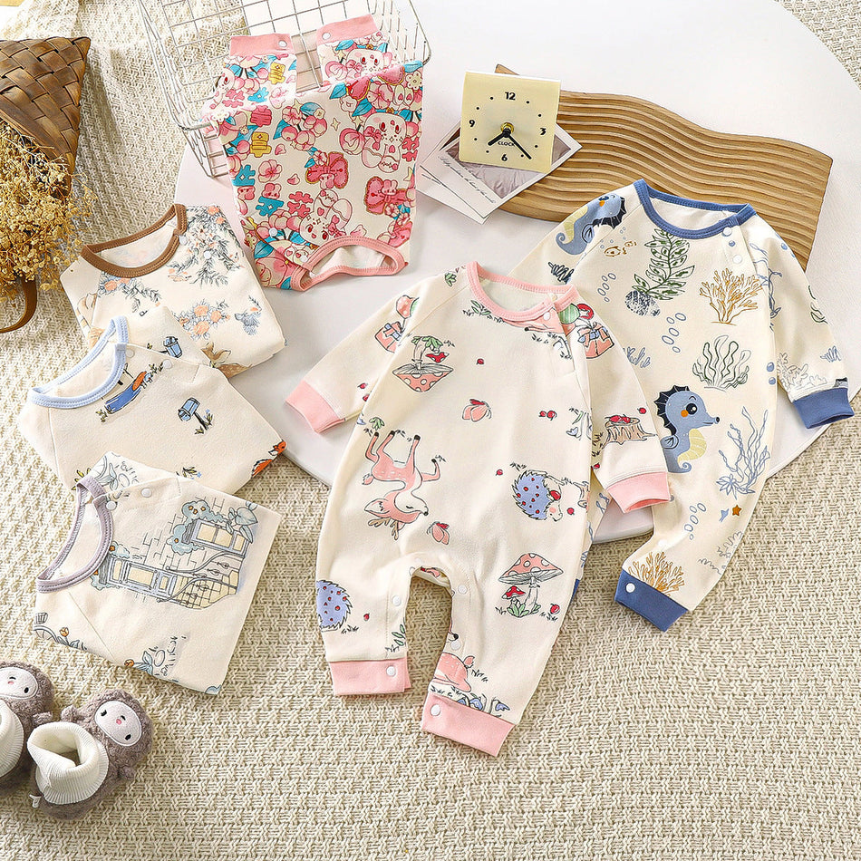 Baby Long-Sleeve Cotton Romper, Newborn Jumpsuit