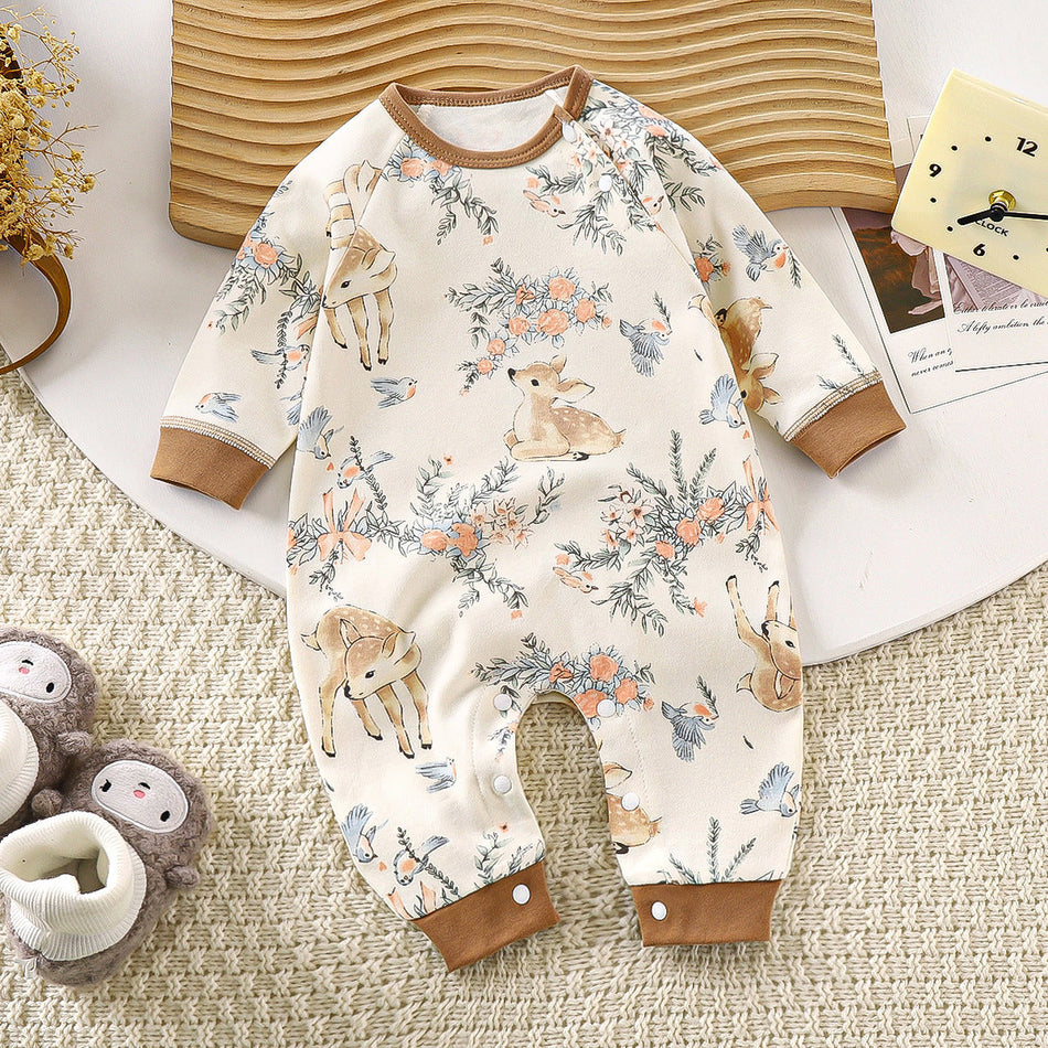Baby Long-Sleeve Cotton Romper, Newborn Jumpsuit