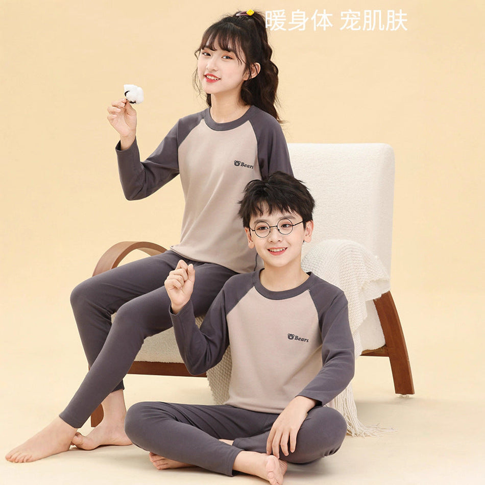 Kids' Cotton Thermal Underwear Set, Letter Print Base Layer