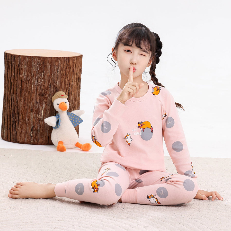 Kids' Cotton Thermal Underwear Set, Cartoon Print Base Layer