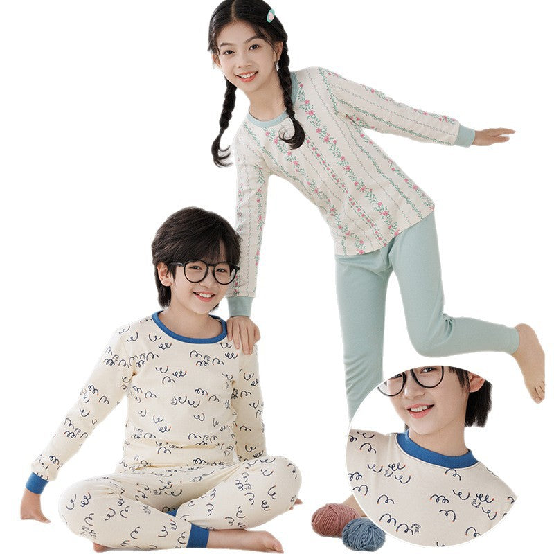 Kids' Cotton Base Layer Set, Mid-Collar Thermal Pajamas