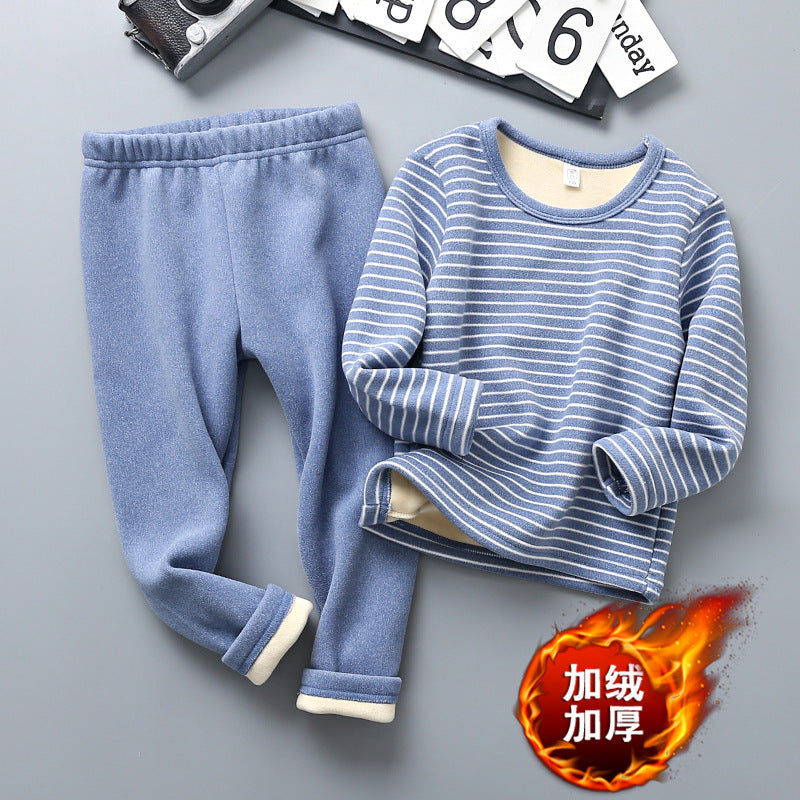 Kids' Fleece-Lined Thermal Two-Piece Set, Warm Winter Suit