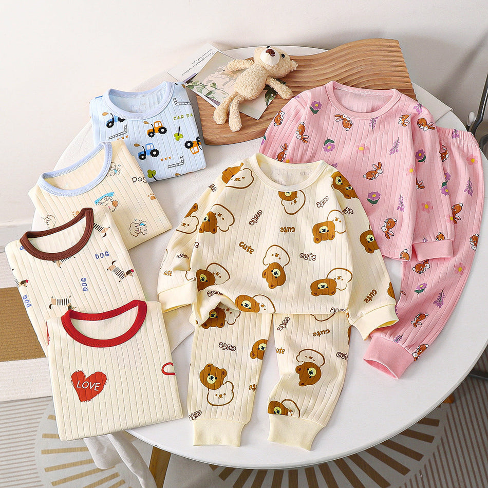 Kids' Cartoon Cotton Underwear Set, Warm Loungewear