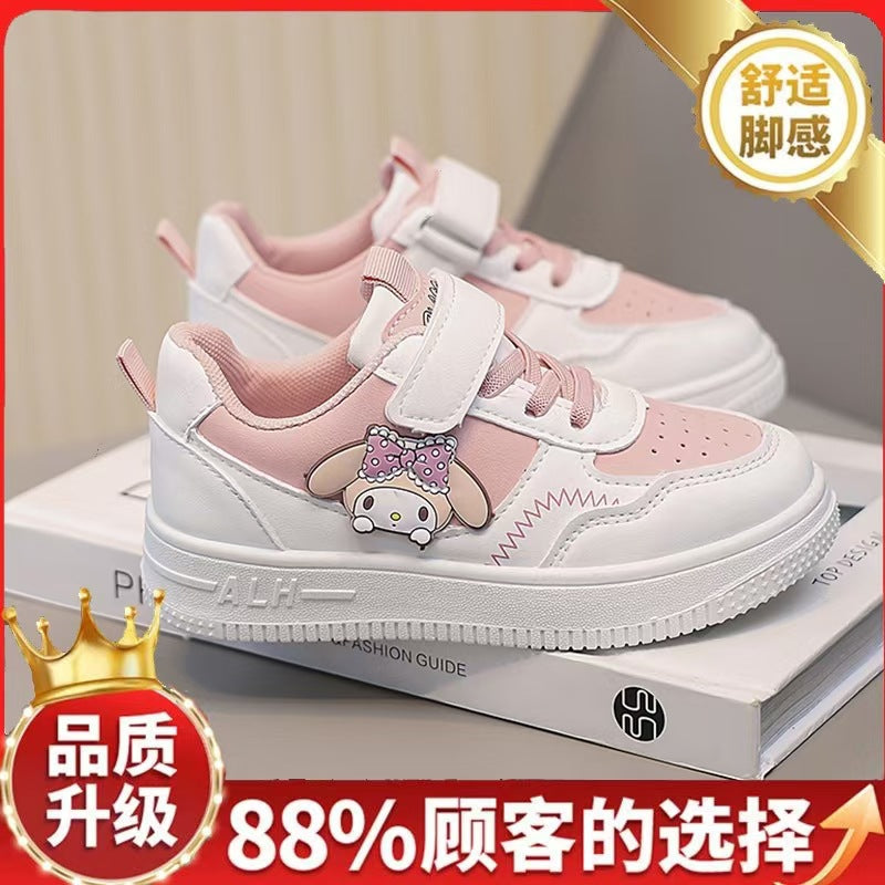 Cartoon Print Board Shoes for Girls, Breathable PU Upper