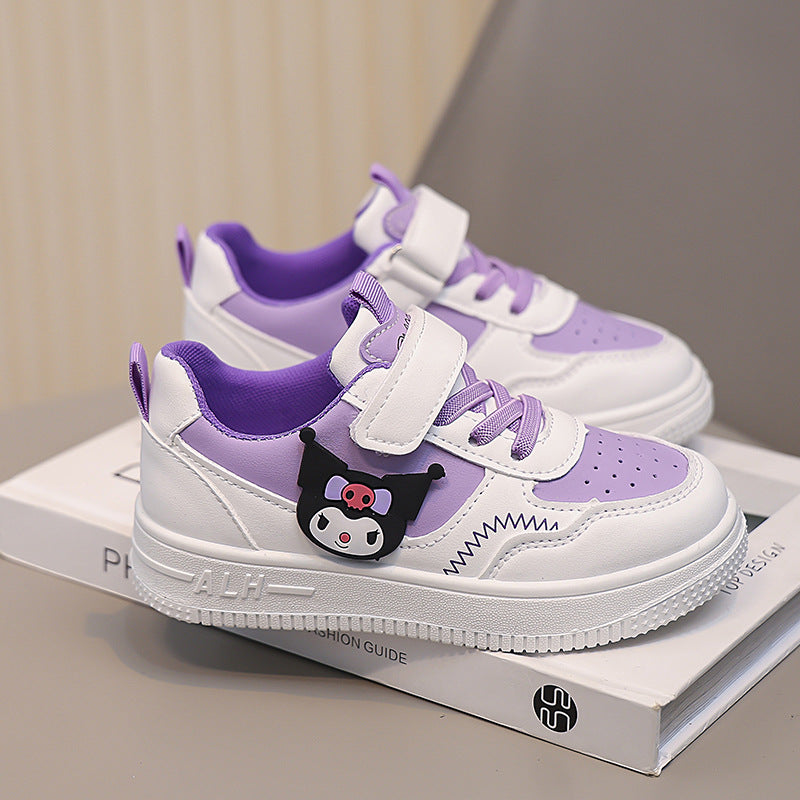 Cartoon Print Board Shoes for Girls, Breathable PU Upper