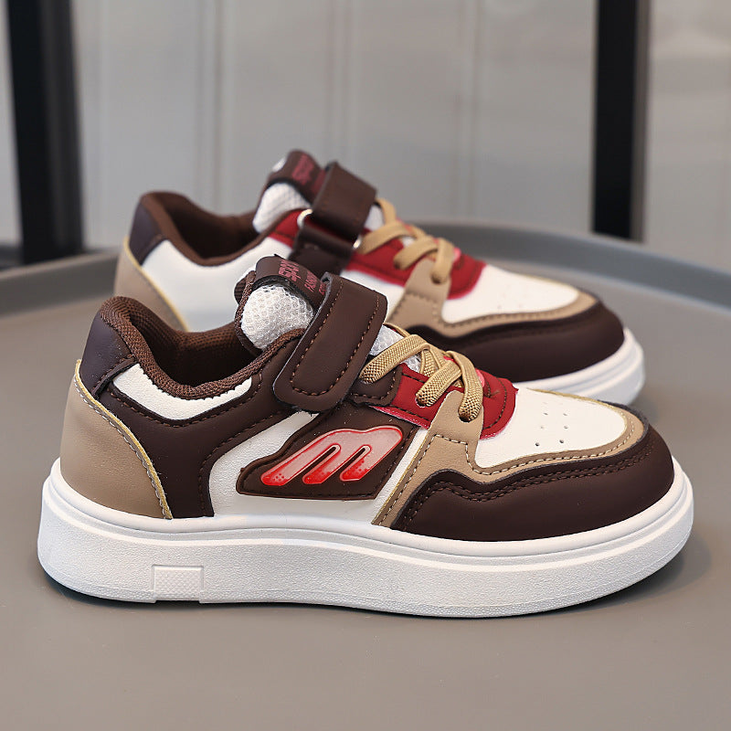Color-Block Leather Sneakers for Kids, Anti-Slip Sole