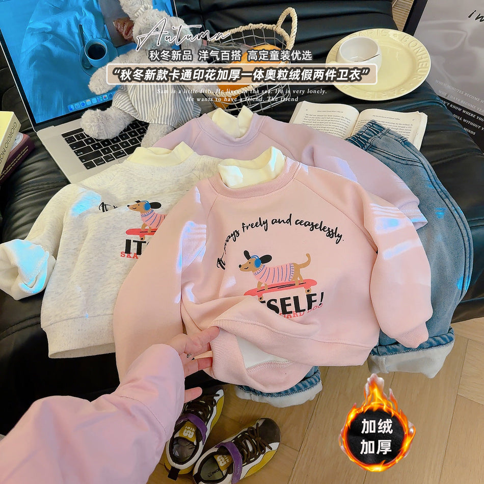 Girls Cotton-Polyester Fleece Sweatshirt with Cartoon Letters