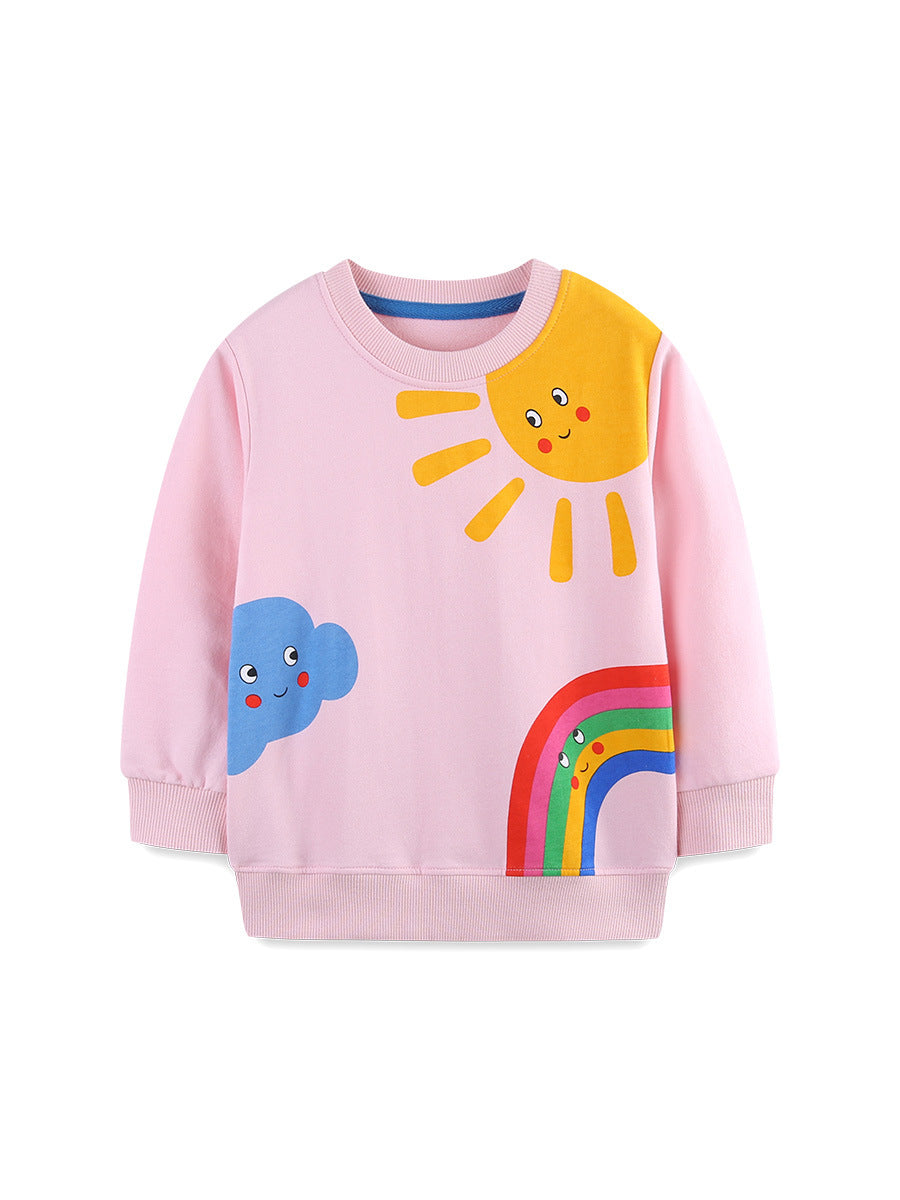 Girls 100% Cotton Knit Sweatshirt with Cartoon Print