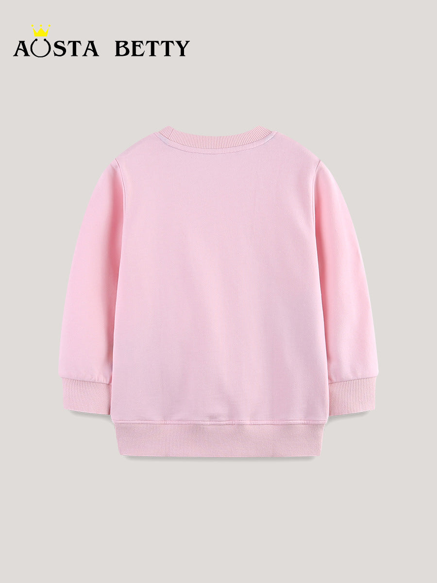 Girls 100% Cotton Knit Sweatshirt with Cartoon Print