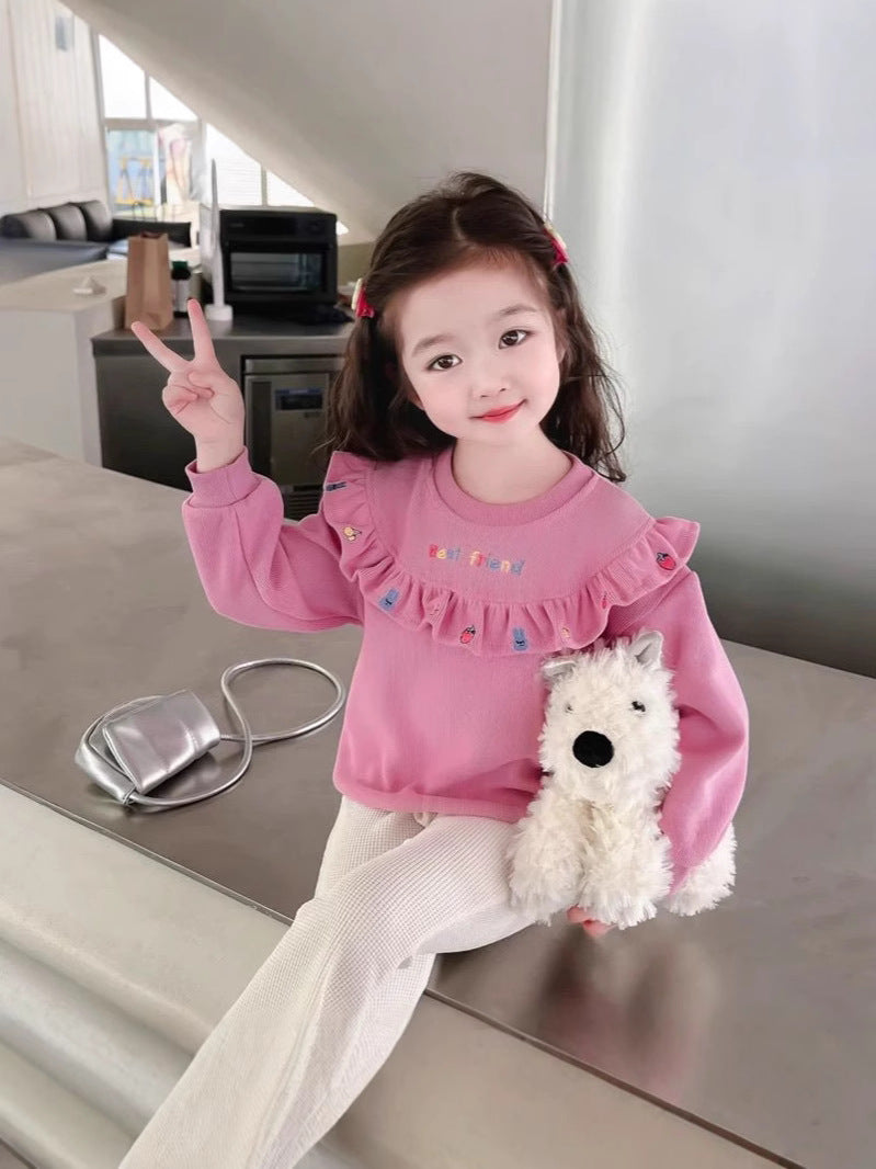 Girls Polyester Pullover Sweatshirt with Cartoon Detail