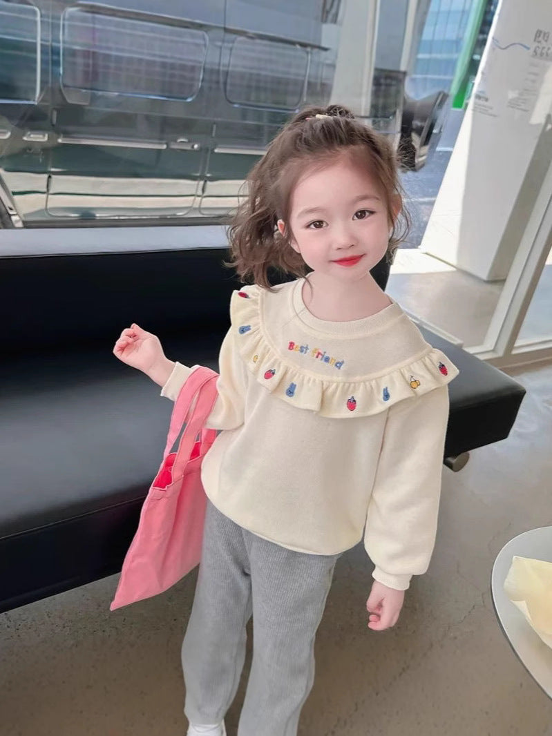 Girls Polyester Pullover Sweatshirt with Cartoon Detail