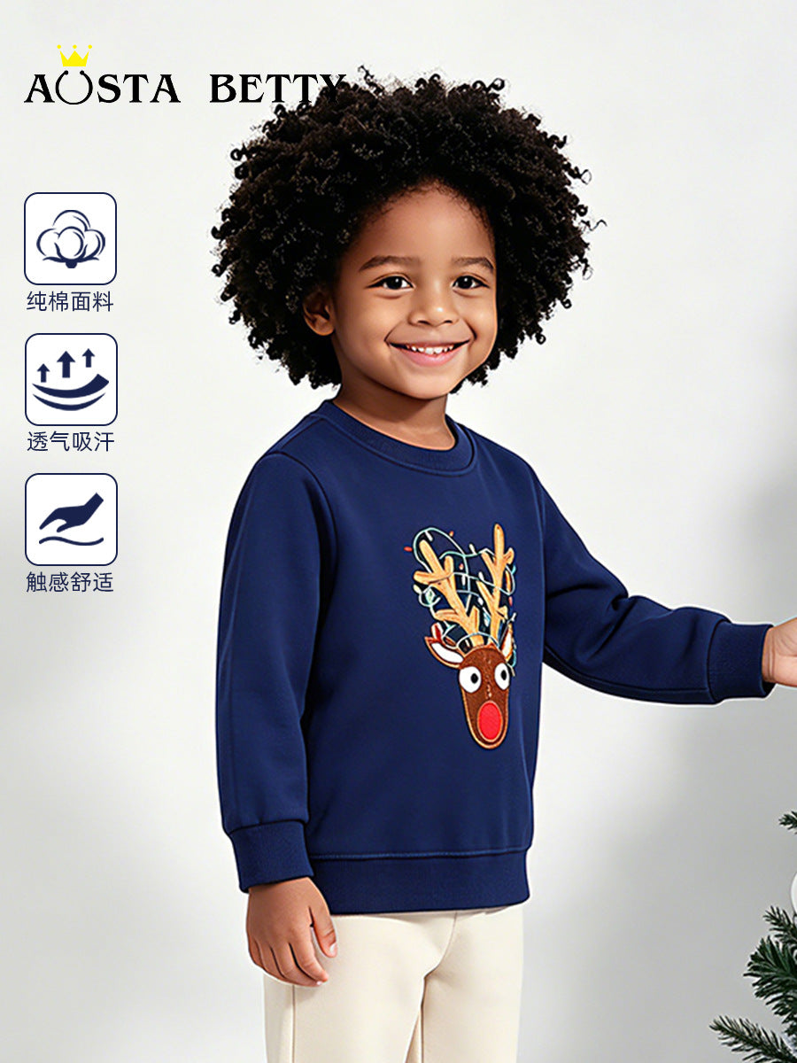 Boys 100% Cotton Round Neck Pullover with Animal Print