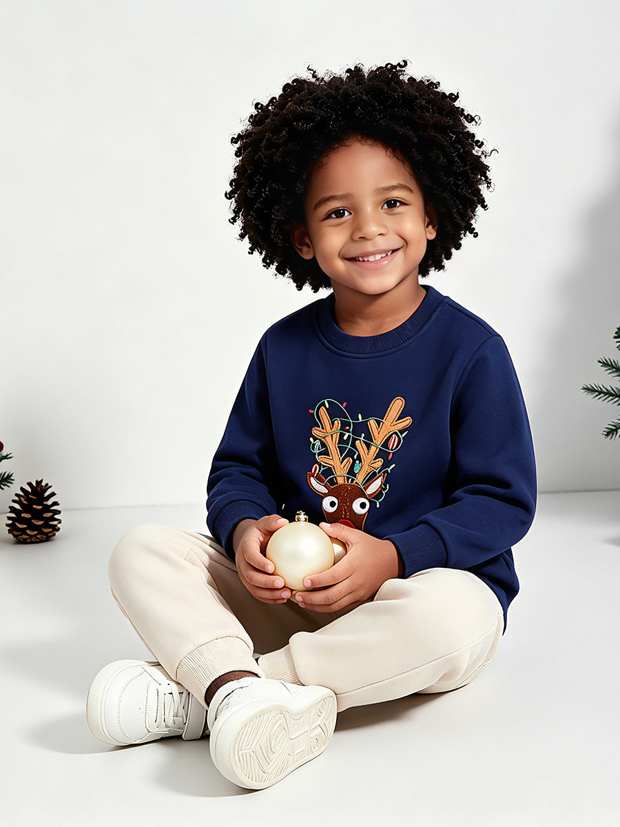 Boys 100% Cotton Round Neck Pullover with Animal Print