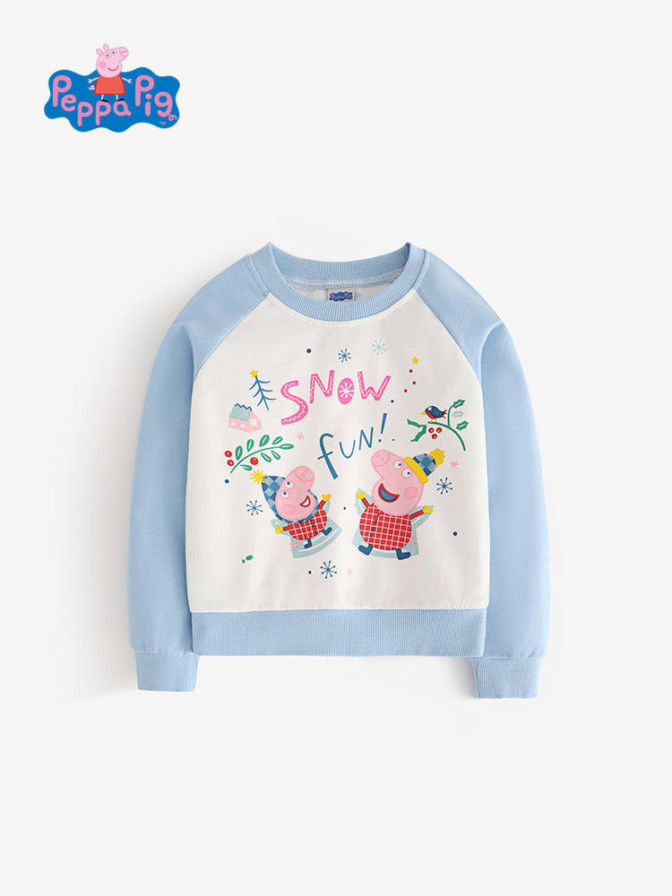 Girls Cotton Color-Block Raglan Sweatshirt with Cartoon Print