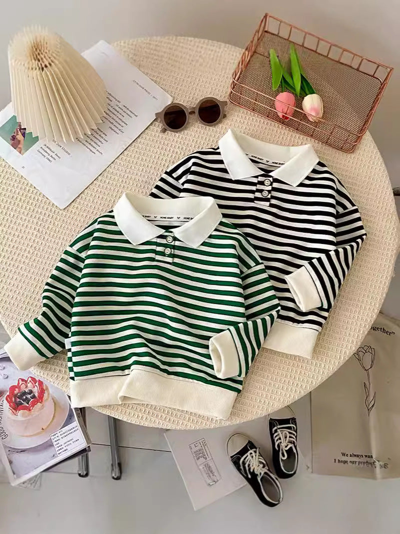 Kids Striped Lapel Sweatshirt, 100% Polyester Pullover