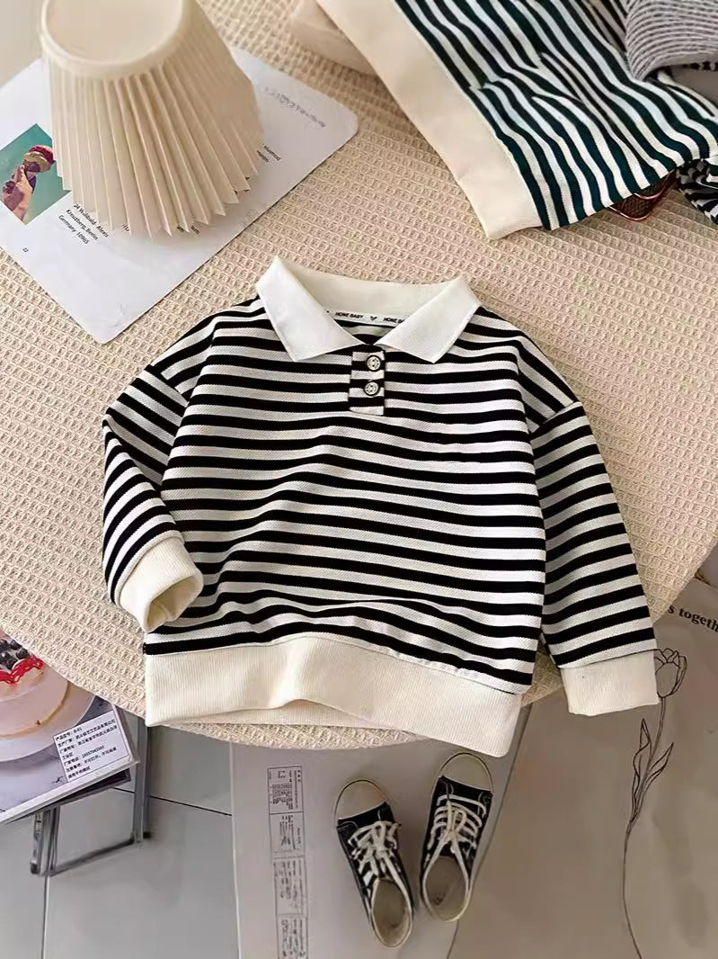 Kids Striped Lapel Sweatshirt, 100% Polyester Pullover