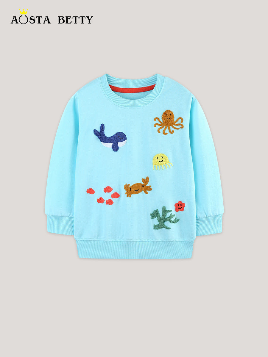 Girls 100% Cotton Pullover Sweatshirt with Animal Cartoon Design